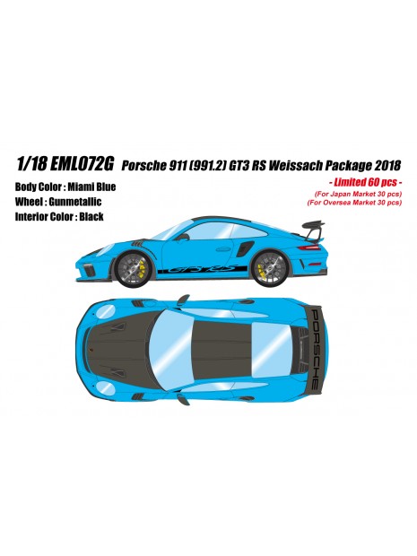 Porsche 911 (991.2) GT3 RS Weissach-pakket (Miami Blue) 1/18 Make-Up Eidolon Make Up - 1