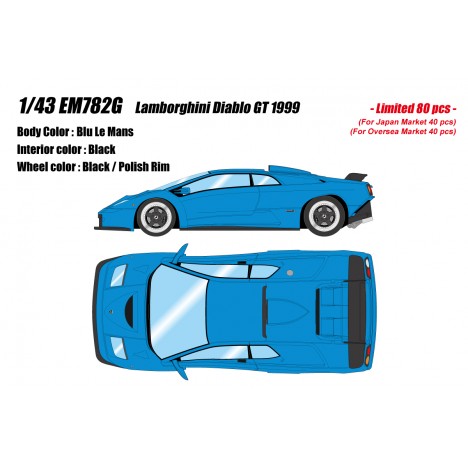 Miniature Lamborghini Diablo GT (Blu Le Mans) – 1/43 – Make Up Eidolon EM782G – Neuve