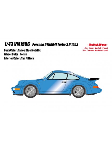 Porsche 911 (964) Turbo 3.6 1993 (Tahoe Blue Metallic) 1/43 Make Up Vision Make Up - 1