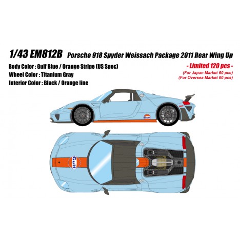 Porsche 918 Spyder Weissach Package 2011 (Gulf Blue / Orange Stripe US Spec) 1/43 Make Up Eidolon Make Up - 1