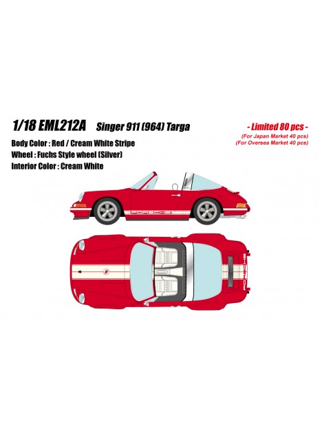 Singer 911 (964) Targa (Red / Cream White Stripe) 1/18 Make Up Eidolon Make Up - 1
