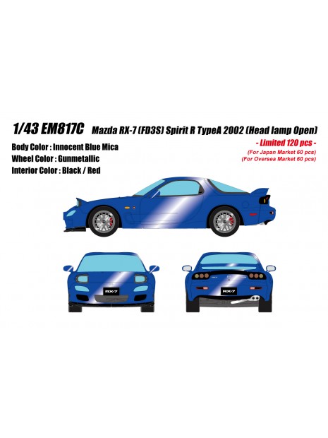 MAZDA RX-7 FD3S Spirit R TypeA 2002 (Innocent Blue Mica) 1/43 Make Up Eidolon Make Up - 1