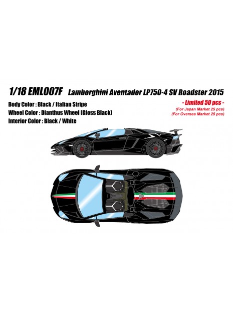 Lamborghini Aventador LP750-4 Superveloce Roadster 2015 (Black / Italian Stripe) 1/18 Make Up Eidolon Make Up - 1