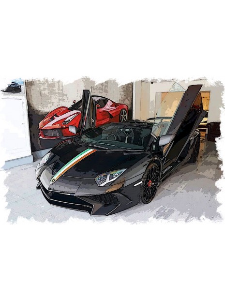 Lamborghini Aventador LP750-4 Superveloce Roadster 2015 (Black / Italian Stripe) 1/18 Make Up Eidolon Make Up - 2