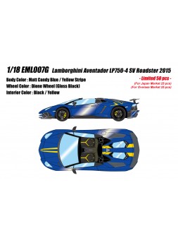Lamborghini Aventador LP750-4 Superveloce Roadster 2015 (Matt Candy Blue / Yellow Stripe) 1/18 Make Up Eidolon Make Up - 1