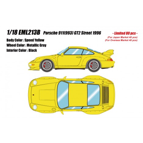 Porsche 911(993) GT2 Street 1996 (Speed Yellow) 1/18 Make Up Eidolon Make Up - 1