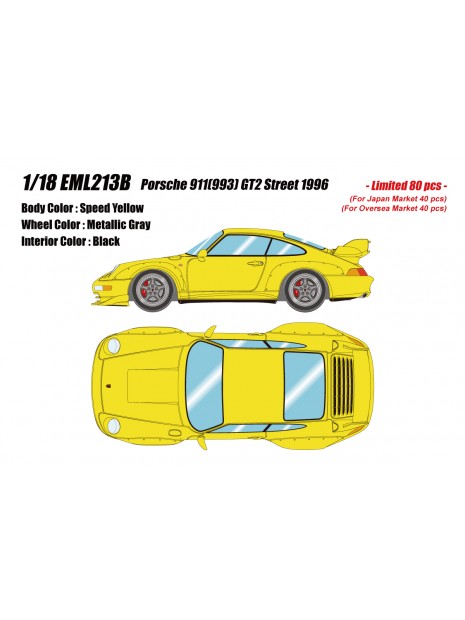 Porsche 911(993) GT2 Street 1996 (Speed Yellow) 1/18 Make Up Eidolon Make Up - 1