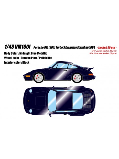 Porsche 911 (964) Turbo S Exclusive Flachbau 1994 (Midnight Blue) 1/43 Make Up Vision Make Up - 1