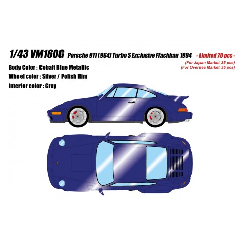 Porsche 911 (964) Turbo S Exclusive Flachbau 1994 (Cobalt Blue) 1/43 Make Up Vision Make Up - 1